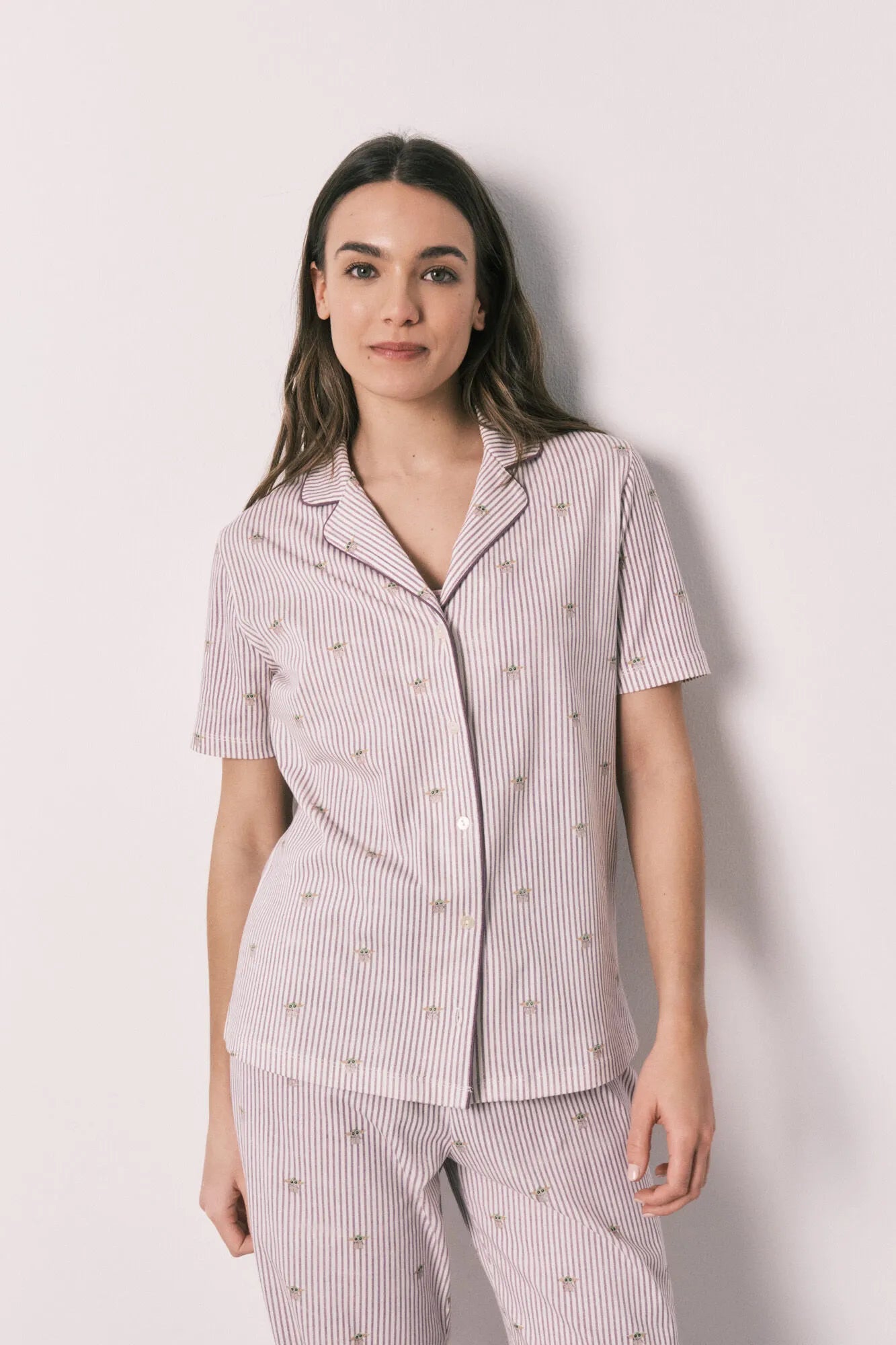 Women Secret White Print Women Cotton Striped Classic Pyjamas Baby Yoda SKU: 3133496_97 Image 05