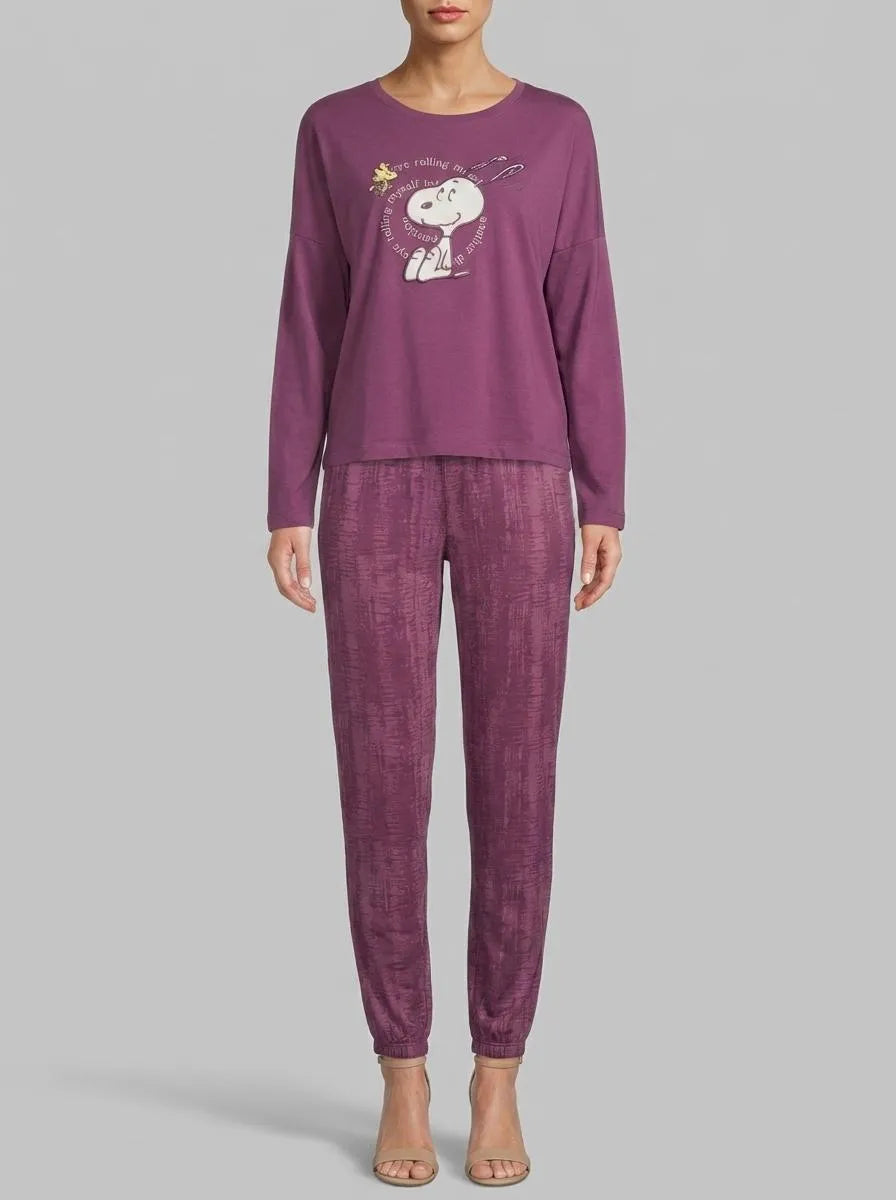 Women Secret Purple/Lilac Women Purple Cotton Long Pyjamas Snoopy SKU: 3133498_76 Image 00