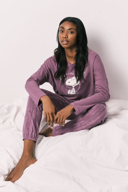 Women Secret Purple/Lilac Women Purple Cotton Long Pyjamas Snoopy SKU: 3133498_76 Image 01