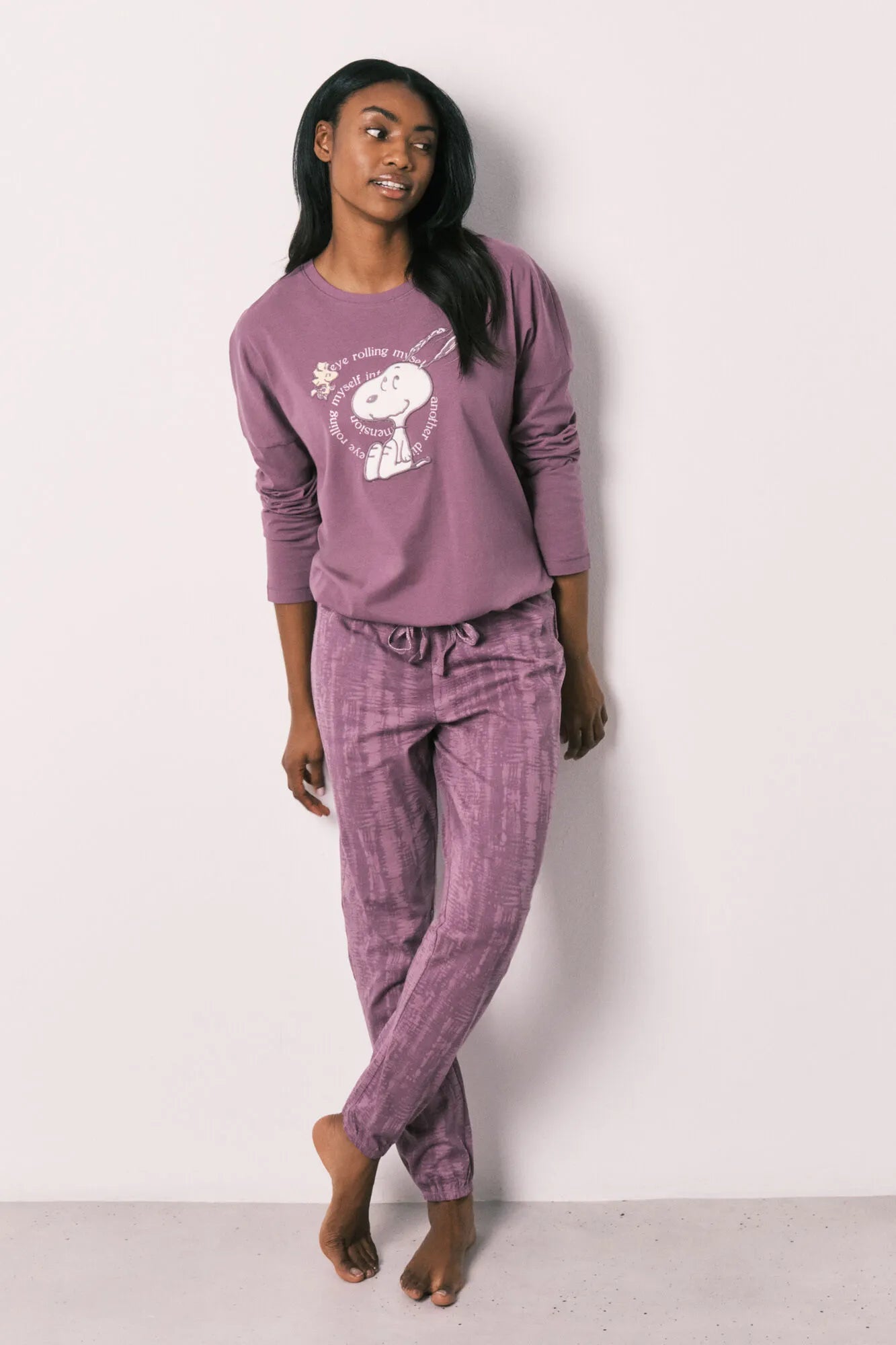 Women Secret Purple/Lilac Women Purple Cotton Long Pyjamas Snoopy SKU: 3133498_76 Image 02