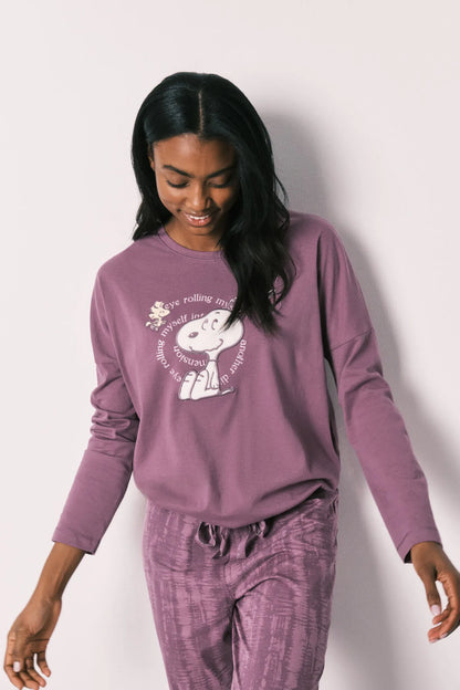 Women Secret Purple/Lilac Women Purple Cotton Long Pyjamas Snoopy SKU: 3133498_76 Image 03