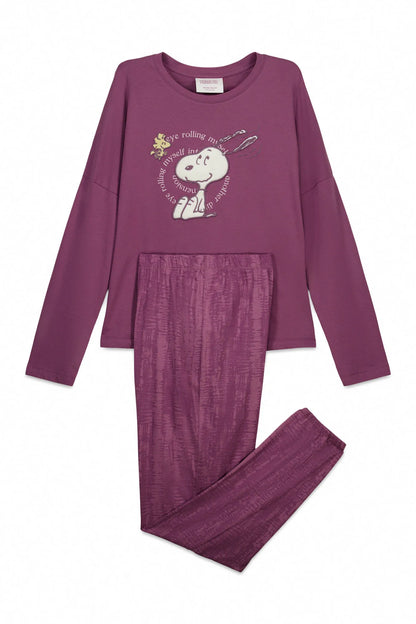 Women Secret Purple/Lilac Women Purple Cotton Long Pyjamas Snoopy SKU: 3133498_76 Image 06