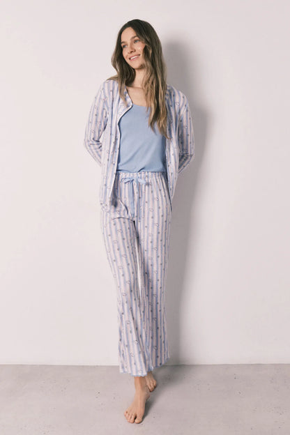 Women Secret Light Blue Women Blue Striped Pyjama Set and Top SKU: 3133500_18 Image 01