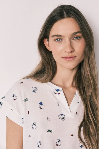 Women Secret White Print Women Short Sleeve Pyjamas Hello Kitty SKU: 3133503_97 Image 04