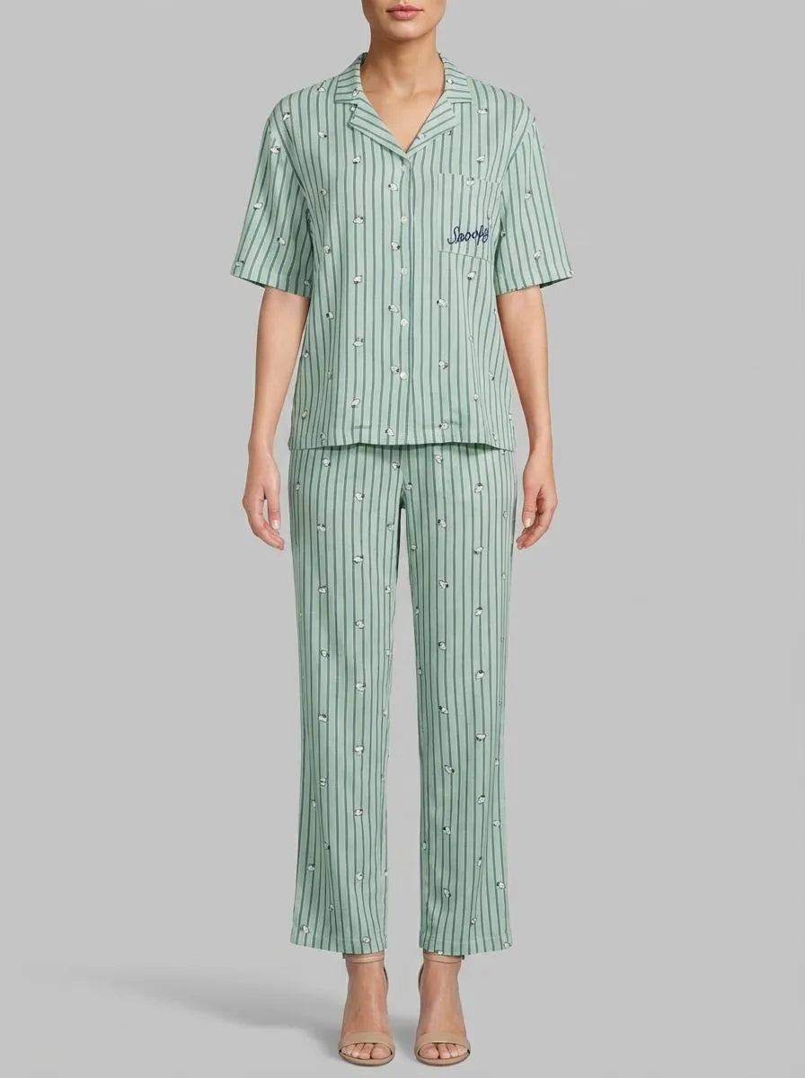 Women Secret Green Print Women Green Cotton Classic Pyjamas Snoopy SKU: 3133512_29 Image 00