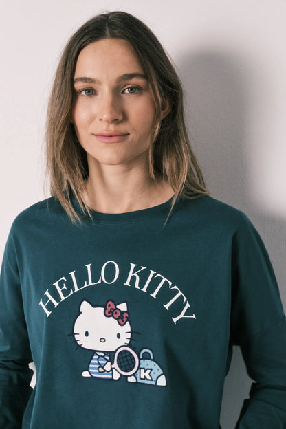 Women Secret Bottle Women Green Cotton Long Pyjamas Hello Kitty SKU: 3133513_20 Image 05