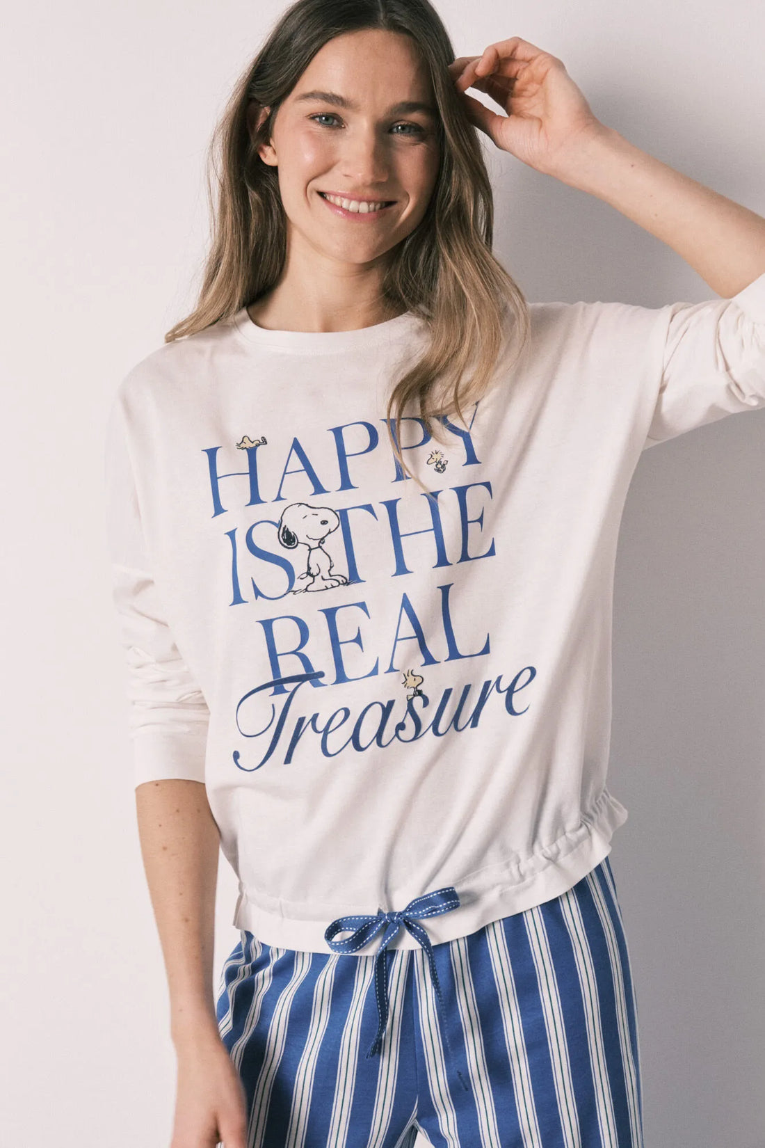 Women Secret Ivory Women Cotton Long Pyjamas Snoopy Happy SKU: 3133514_96 Image 02