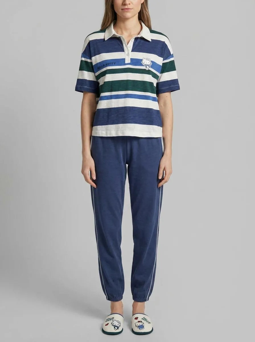 Women Secret Blue Print Women Cotton Striped Polo Short-Sleeved Pyjamas Hello Kitty SKU: 3133516_19 Image 00