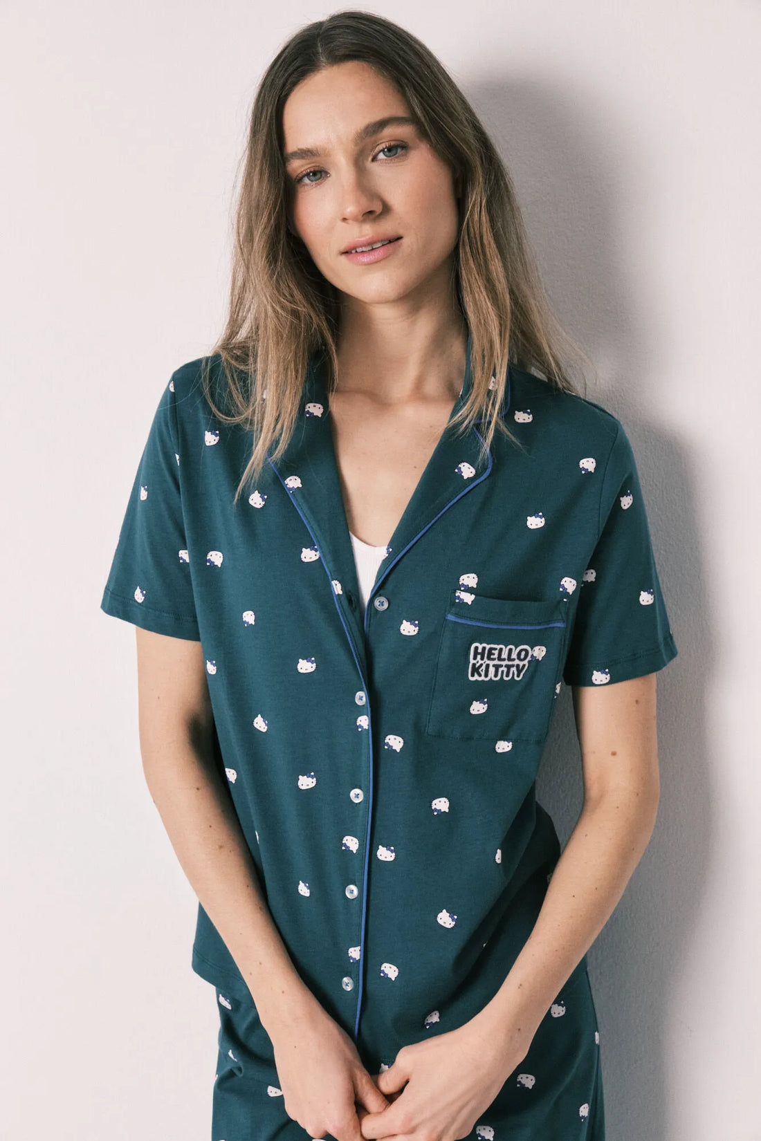 Women Secret Green Print Women Cotton Classic Short Sleeve Pyjamas Hello Kitty SKU: 3133517_29 Image 01