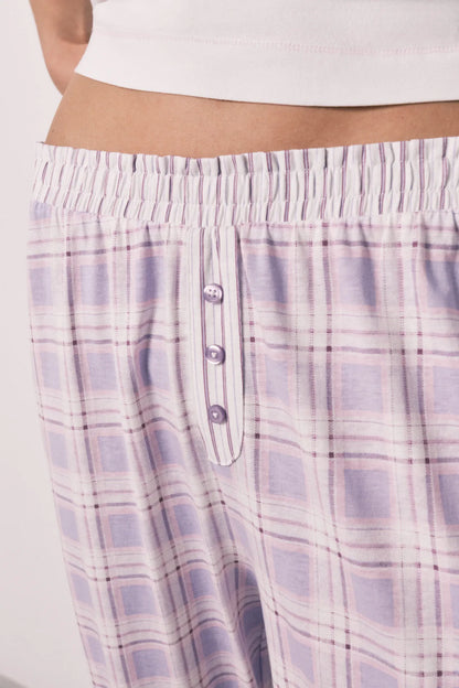 Women Secret Ivory Women Mafalda Plaid Cotton Long Pyjamas SKU: 3133525_96 Image 04
