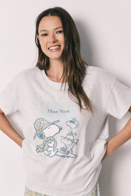 Women Secret Light Grey/Silver Women Snoopy Cotton Long Pyjamas SKU: 3133526_48 Image 03