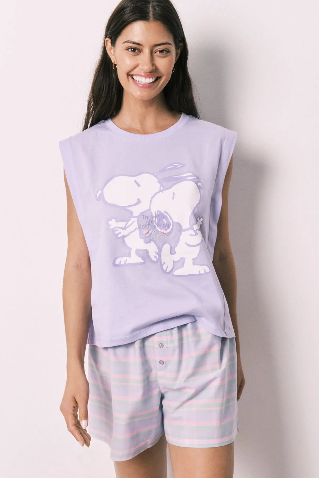 Women Secret Purple/Lilac Women Snoopy Cotton Short Pyjamas SKU: 3133534_76 Image 01