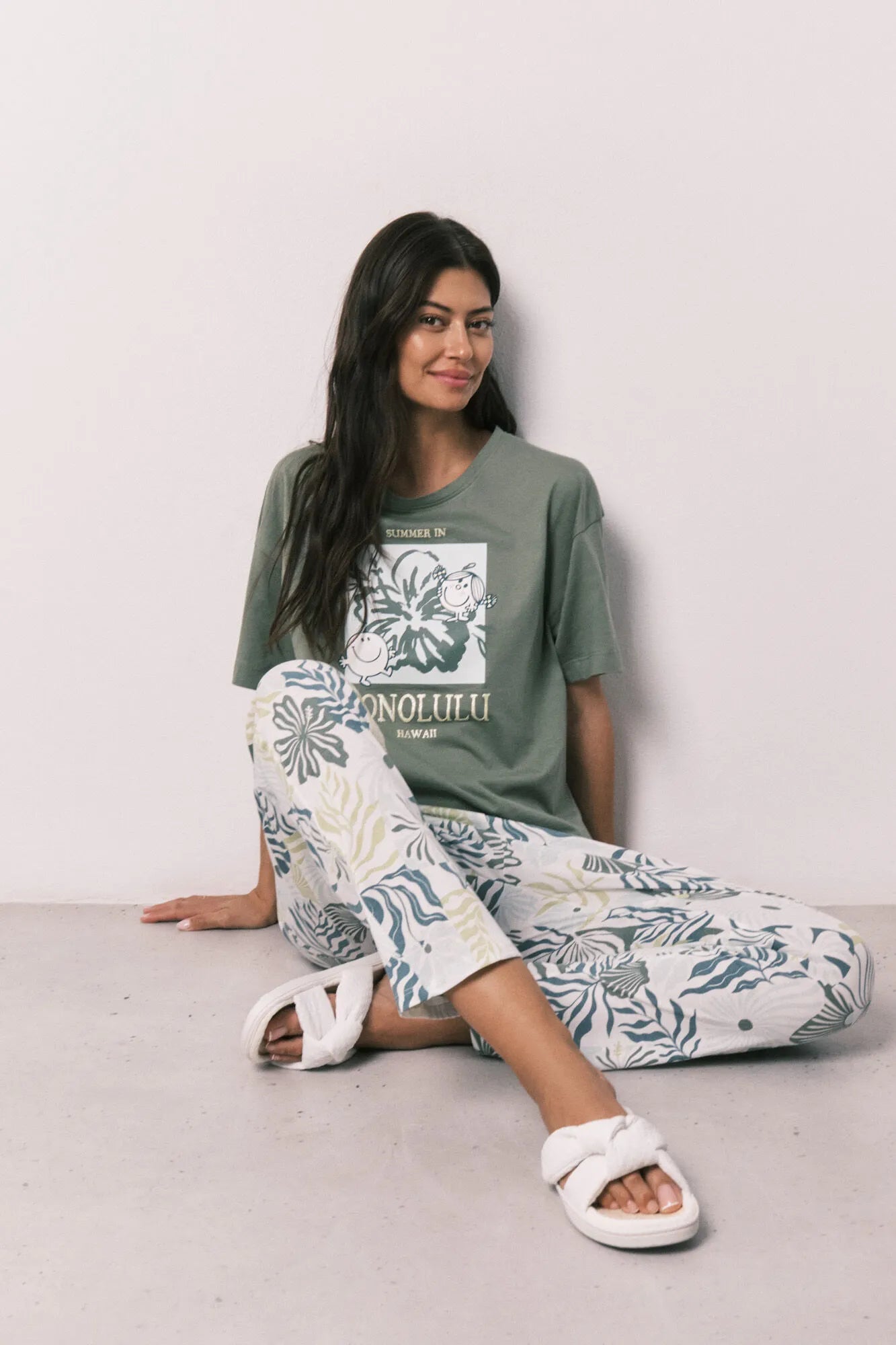 Women Secret Medium Khaki Women Little Missª Short Sleeve Long Pyjamas SKU: 3133541_92 Image 01