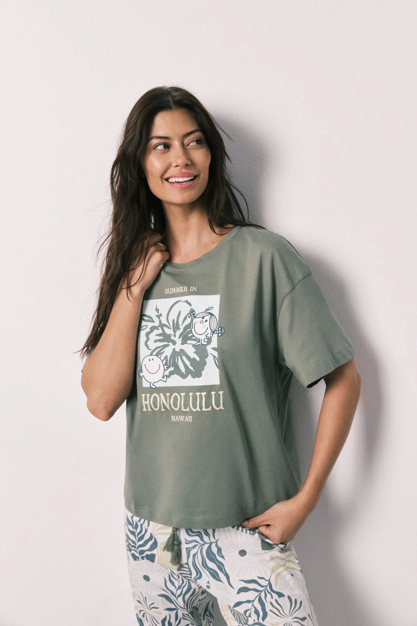 Women Secret Medium Khaki Women Little Missª Short Sleeve Long Pyjamas SKU: 3133541_92 Image 02