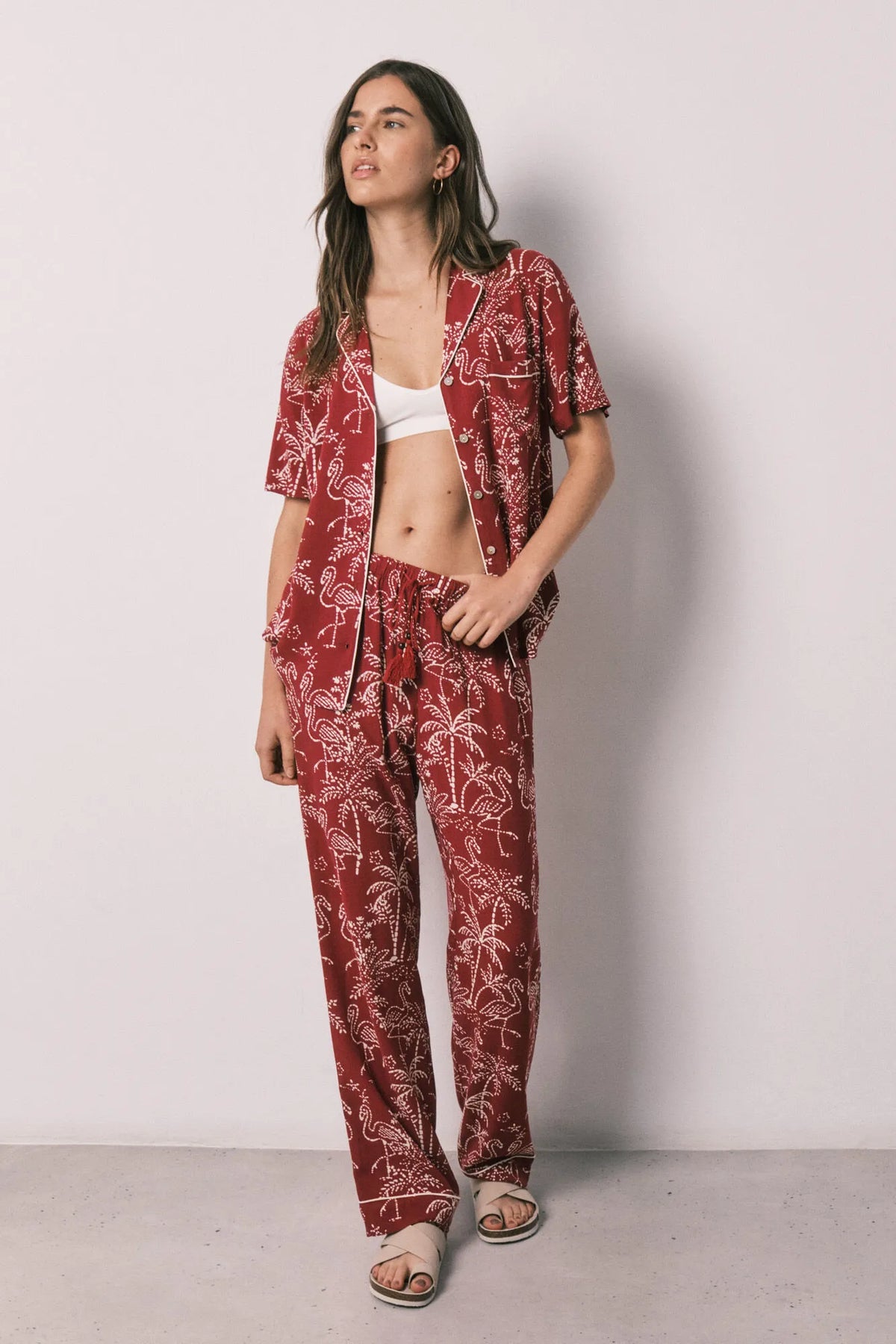 Women Secret Ivory Women Palm Print Classic Long Pyjamas SKU: 3134021_96 Image 02