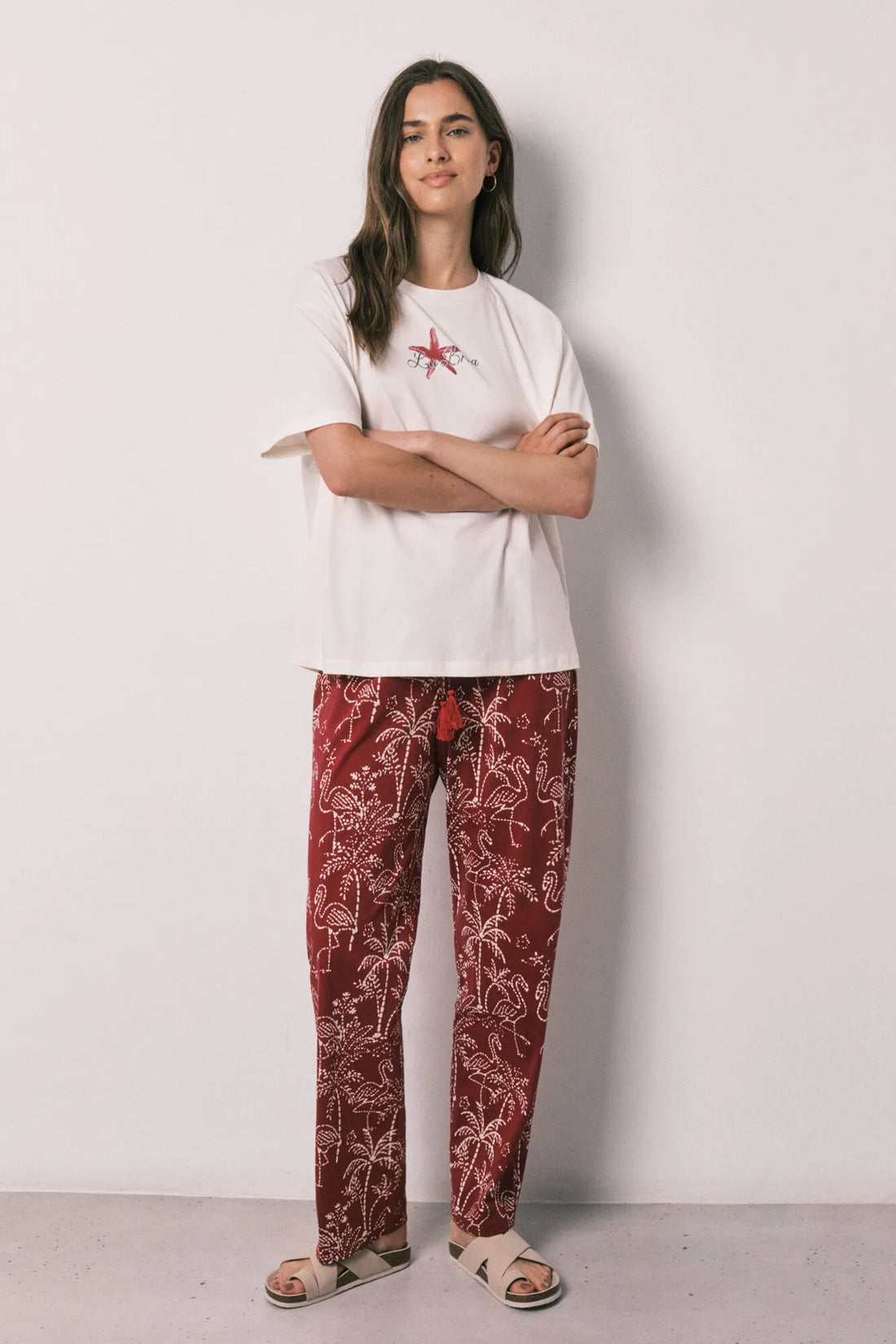 Women Secret Ivory Women Palm Print Cotton Long Pyjamas Stitch SKU: 3134032_96 Image 02