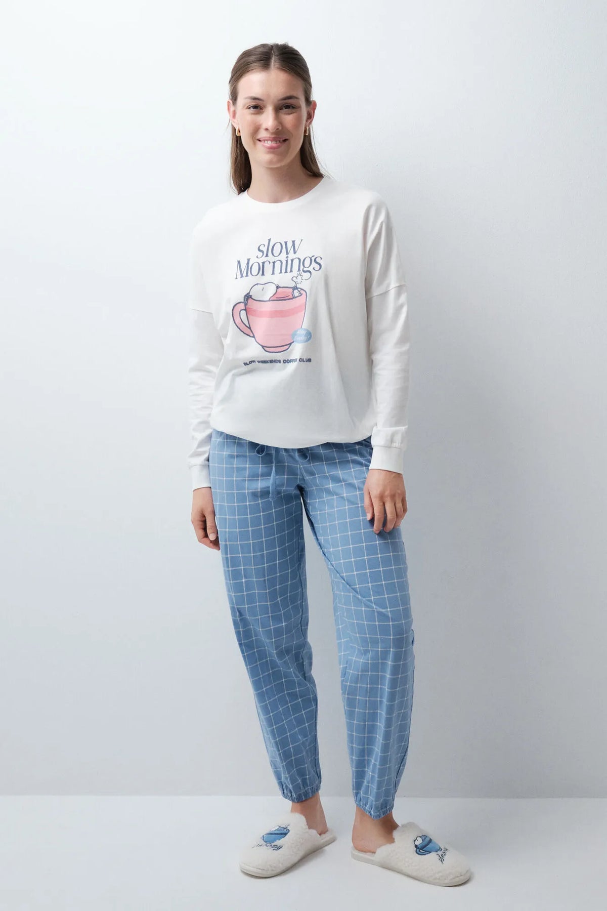 Women Secret Ivory Women Plaid Cotton Long Pyjamas Snoopy SKU: 3134047_96 Image 03