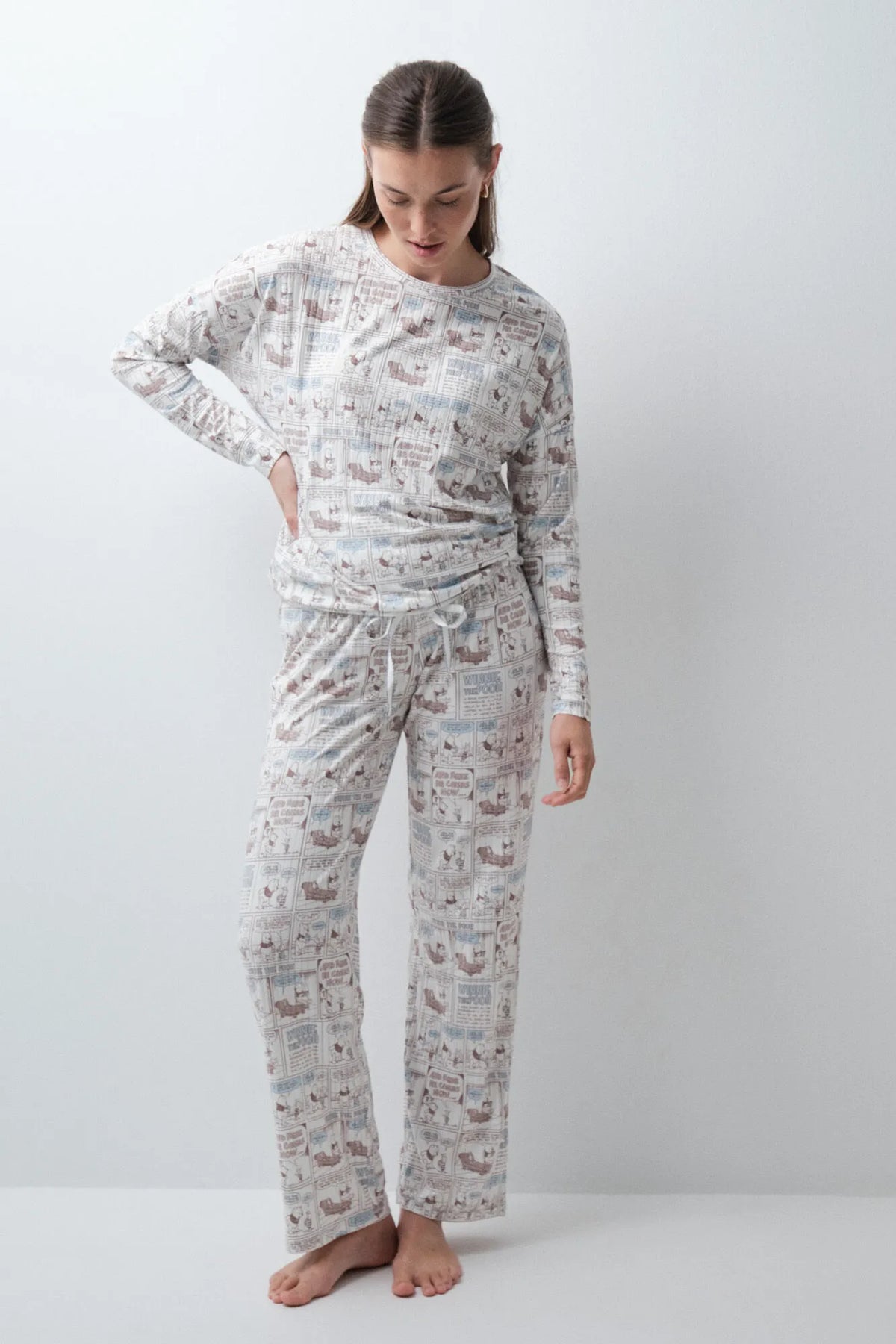 Women Secret White Print Women Winnie The Pooh Comic Long Pyjamas SKU: 3134051_97 Image 02