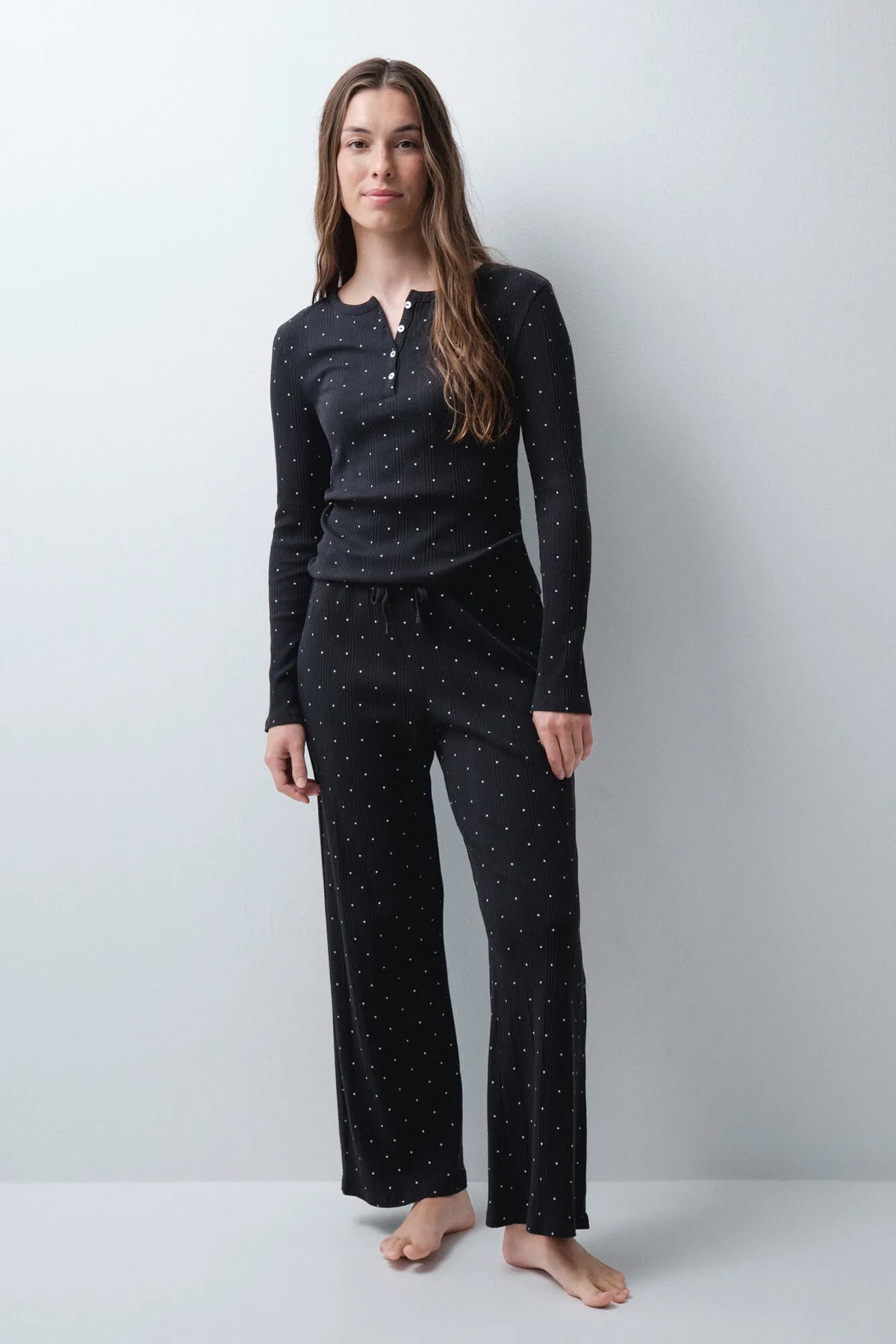 Women Secret Dark Grey Women Woodstock Star Print Long Pyjamas with Buttons SKU: 3134054_41 Image 02