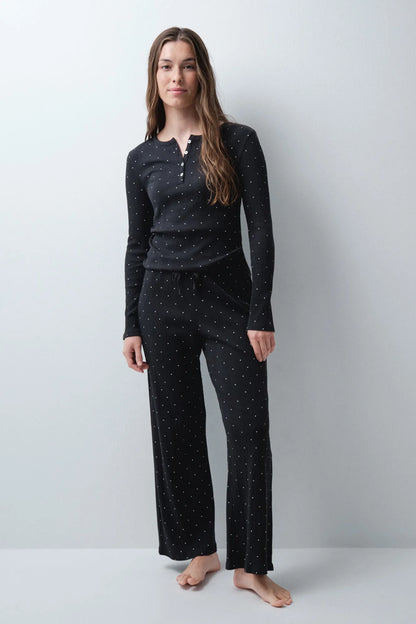 Women Secret Dark Grey Women Woodstock Star Print Long Pyjamas with Buttons SKU: 3134054_41 Image 02