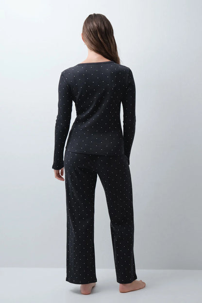 Women Secret Dark Grey Women Woodstock Star Print Long Pyjamas with Buttons SKU: 3134054_41 Image 05