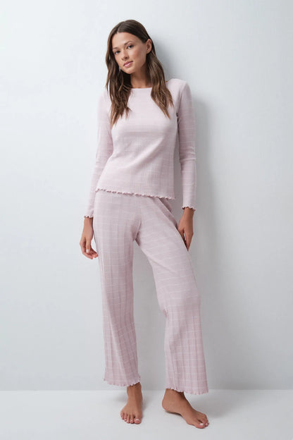 Women Secret Pink Women Pink Striped Cotton Long Pyjamas SKU: 3134055_70 Image 02