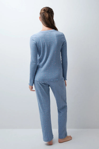 Women Secret Medium Blue Women Multicoloured Cotton Long Pyjamas SKU: 3134056_13 Image 05
