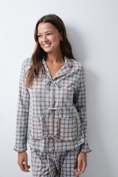Women Secret Brown Print Women Plaid Classic Pyjamas with Bows SKU: 3134066_39 Image 01