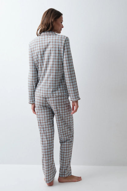Women Secret Brown Print Women Plaid Classic Pyjamas with Bows SKU: 3134066_39 Image 05