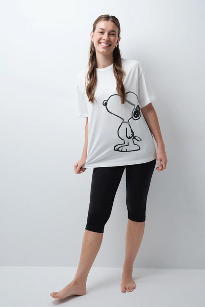 Women Secret Ivory Women Snoopy Cotton Legging Pyjamas SKU: 3134070_96 Image 02
