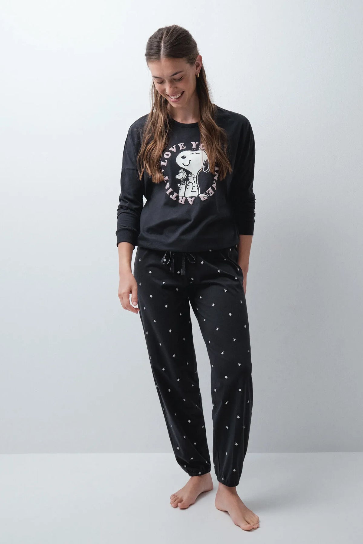 Women Secret Dark Grey Women Dark Grey Cotton Long Pyjamas Snoopy SKU: 3134072_41 Image 02