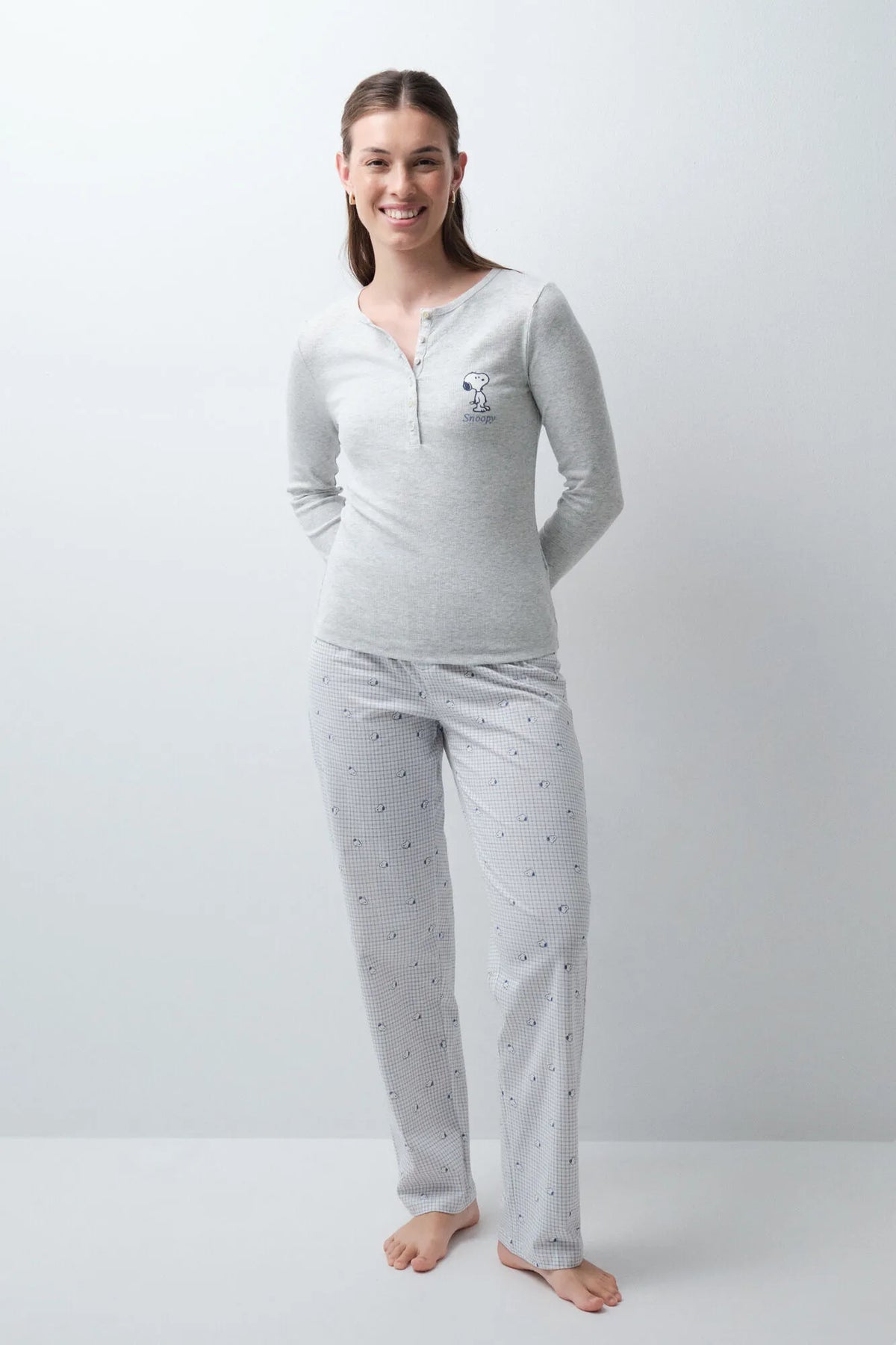 Women Secret Dark Grey Women Snoopy Flannel Cotton Long Pyjamas SKU: 3134075_44 Image 02