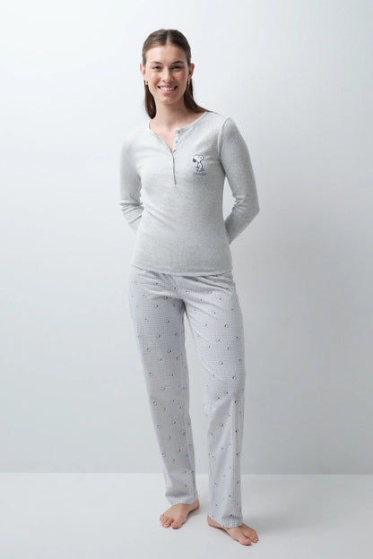 Women Secret Dark Grey Women Snoopy Flannel Cotton Long Pyjamas SKU: 3134075_44 Image 02