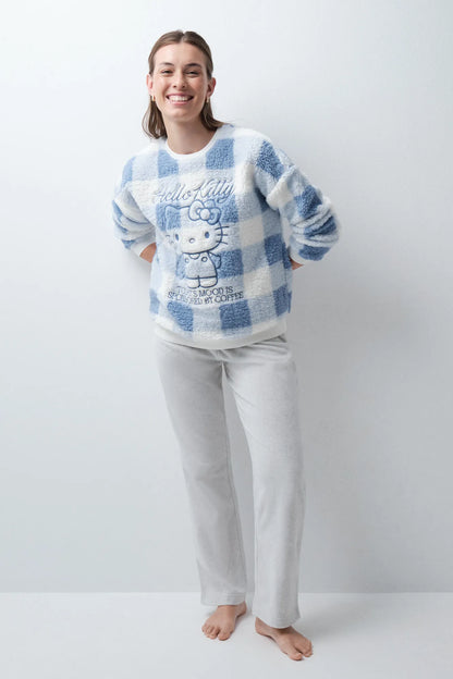 Women Secret Medium Blue Women Hello Kitty Faux Shearling Long Pyjamas SKU: 3134084_13 Image 02