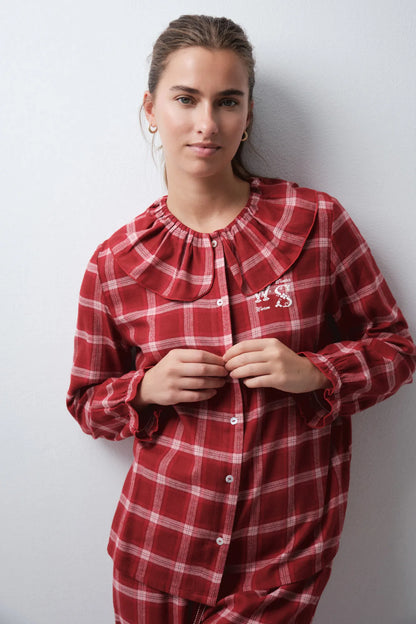 Women Secret Red Print Women Plaid Long Pyjamas with Bobo Collar SKU: 3134136_59 Image 02