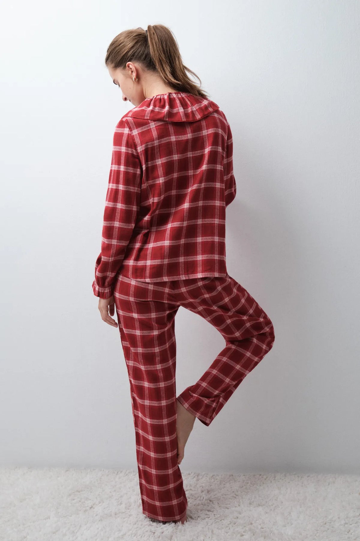 Women Secret Red Print Women Plaid Long Pyjamas with Bobo Collar SKU: 3134136_59 Image 04