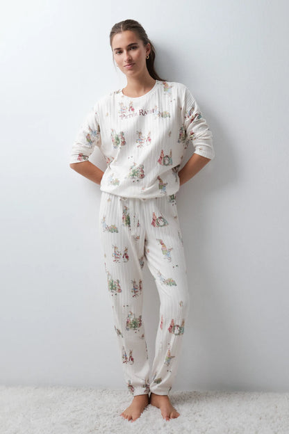 Women Secret White Print Women Petter Rabbit Print Long Pyjamas SKU: 3134145_97 Image 02