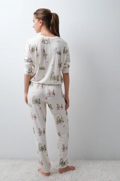Women Secret White Print Women Petter Rabbit Print Long Pyjamas SKU: 3134145_97 Image 04