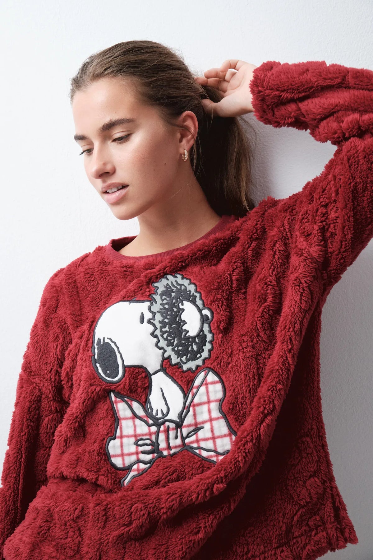 Women Secret Wine Women Snoopy Plaid Fleece Long Pyjamas SKU: 3134161_68 Image 03