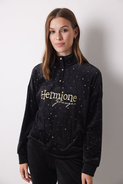 Long Black Velvet Hermione Pajama_03