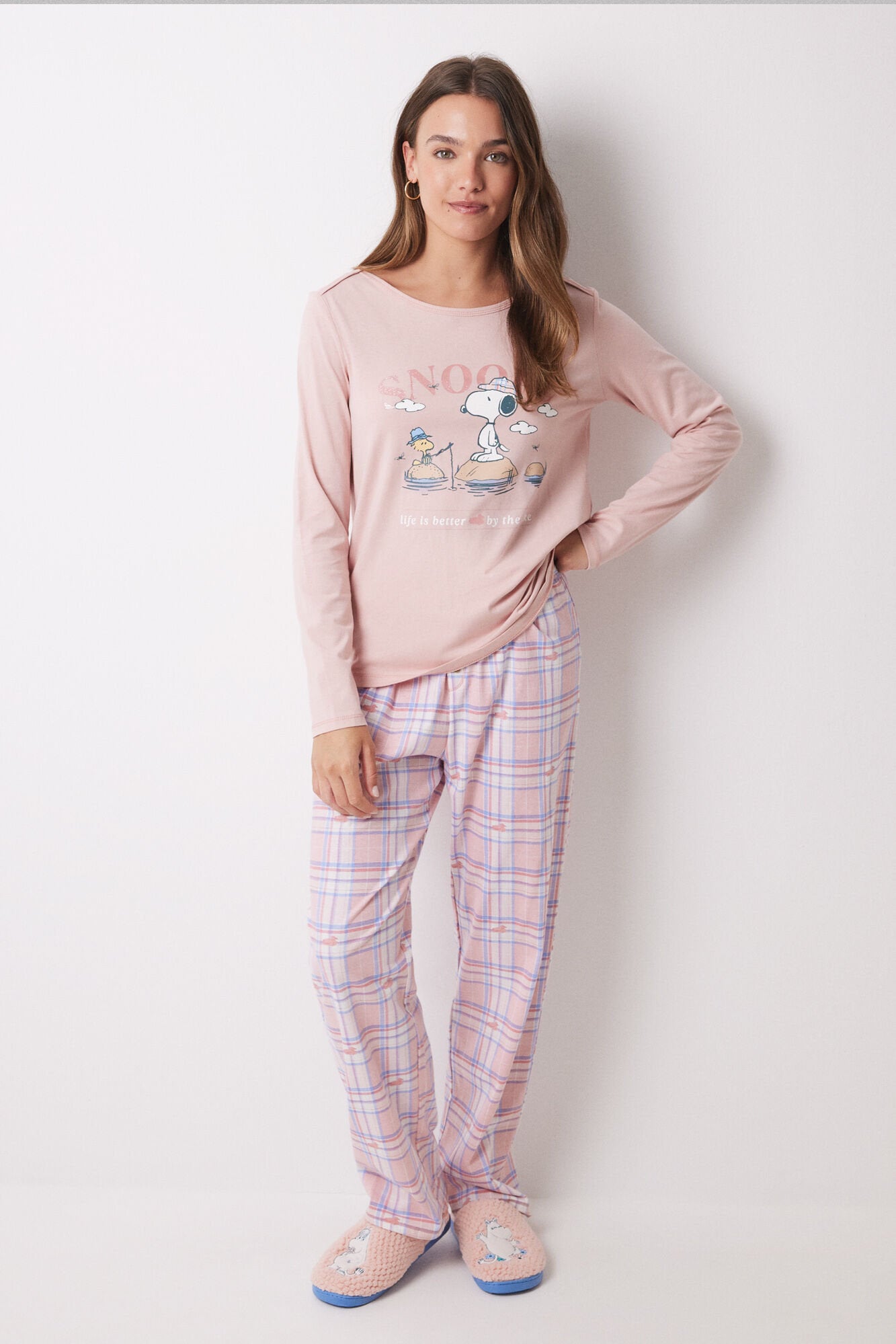 Long Pajamas 100% Snoopy Pink Cotton_01