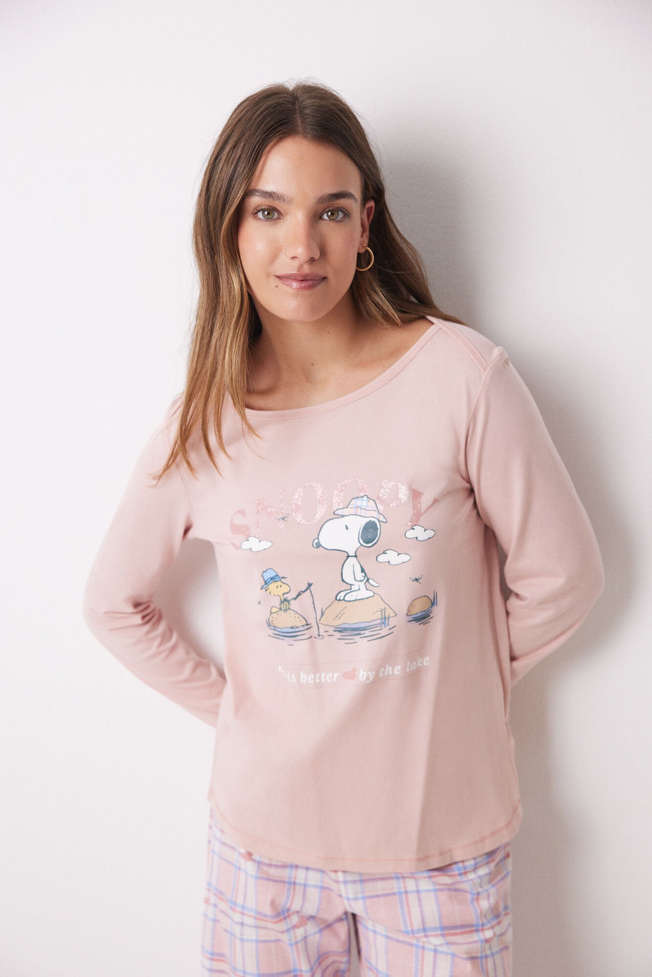 Long Pajamas 100% Snoopy Pink Cotton_03