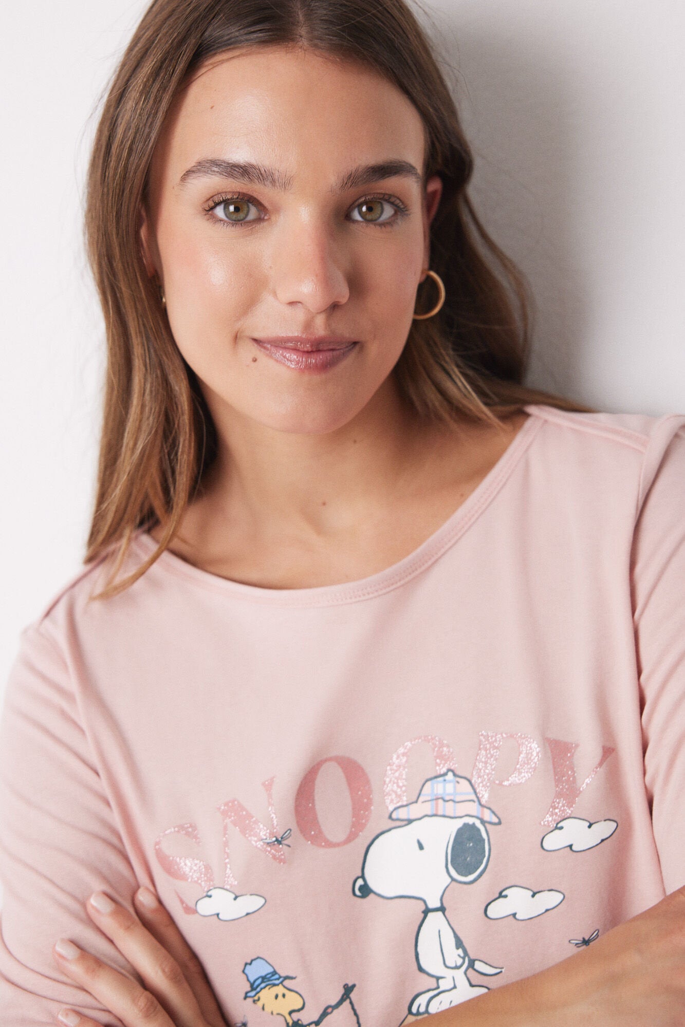 Long Pajamas 100% Snoopy Pink Cotton_04