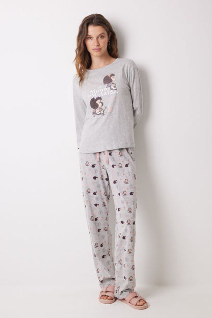 Long Pajamas 100% Cotton Gray Mafalda_01