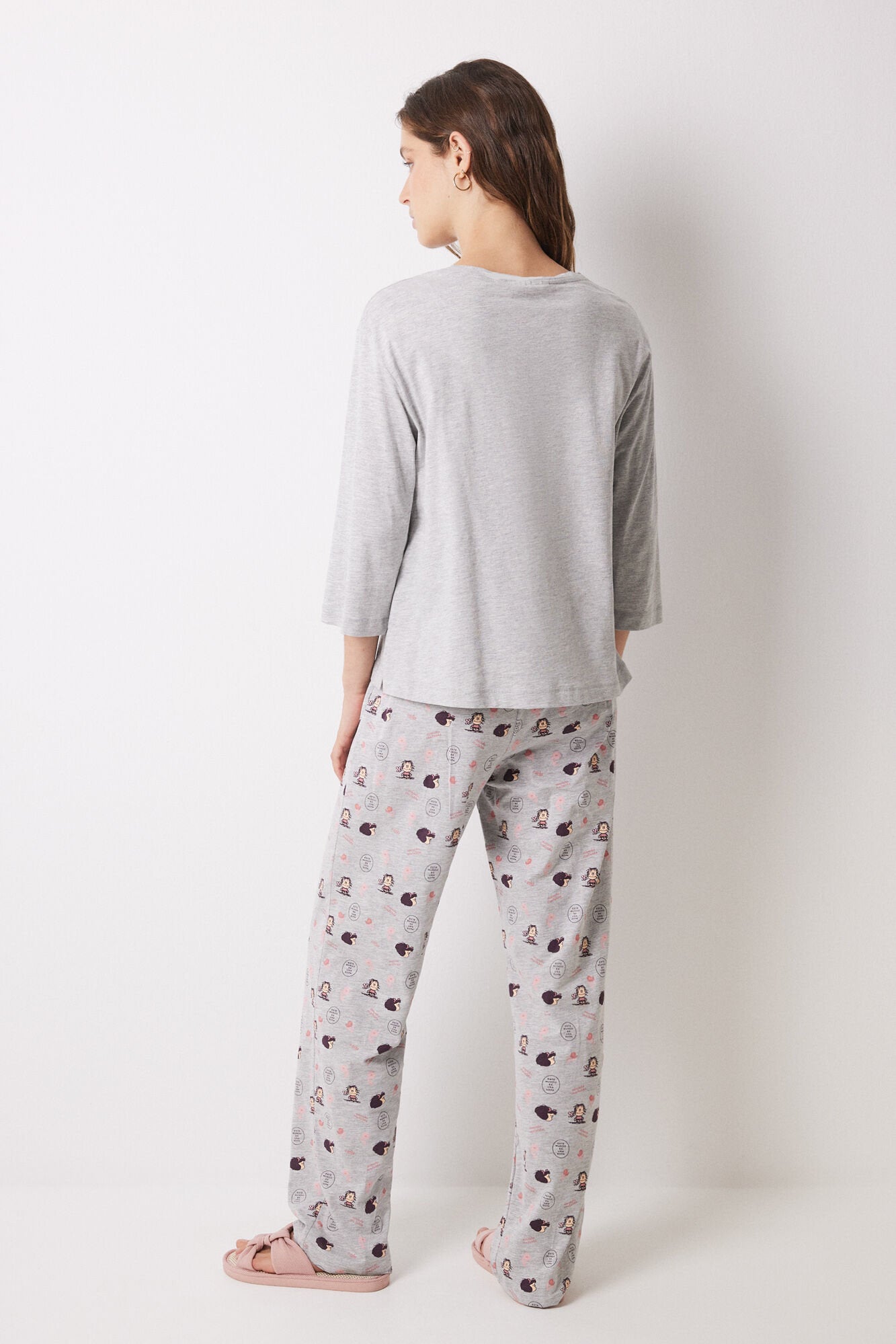 Long Pajamas 100% Cotton Gray Mafalda_05