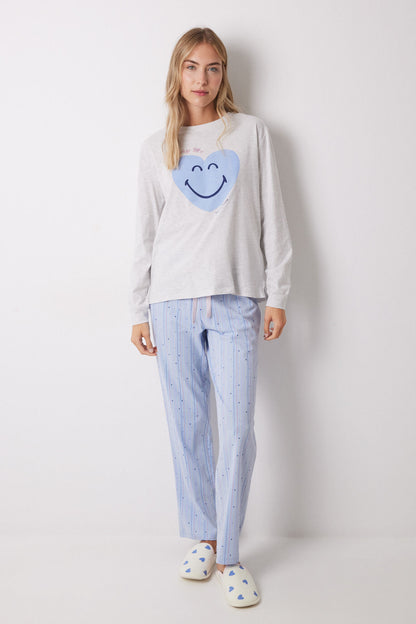 Women Secret_Long 100% Cotton Pajamas with Blue Hearts_3139835_45_02