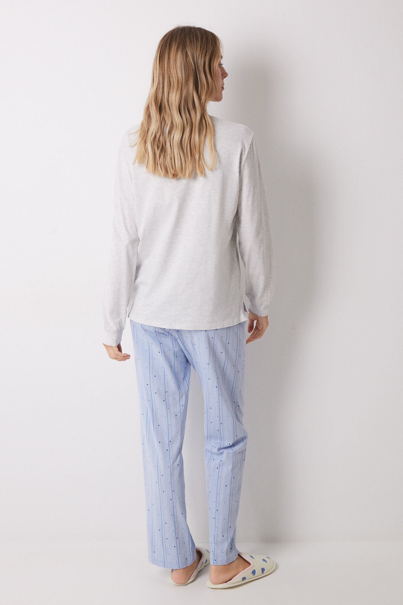 Women Secret_Long 100% Cotton Pajamas with Blue Hearts_3139835_48_05