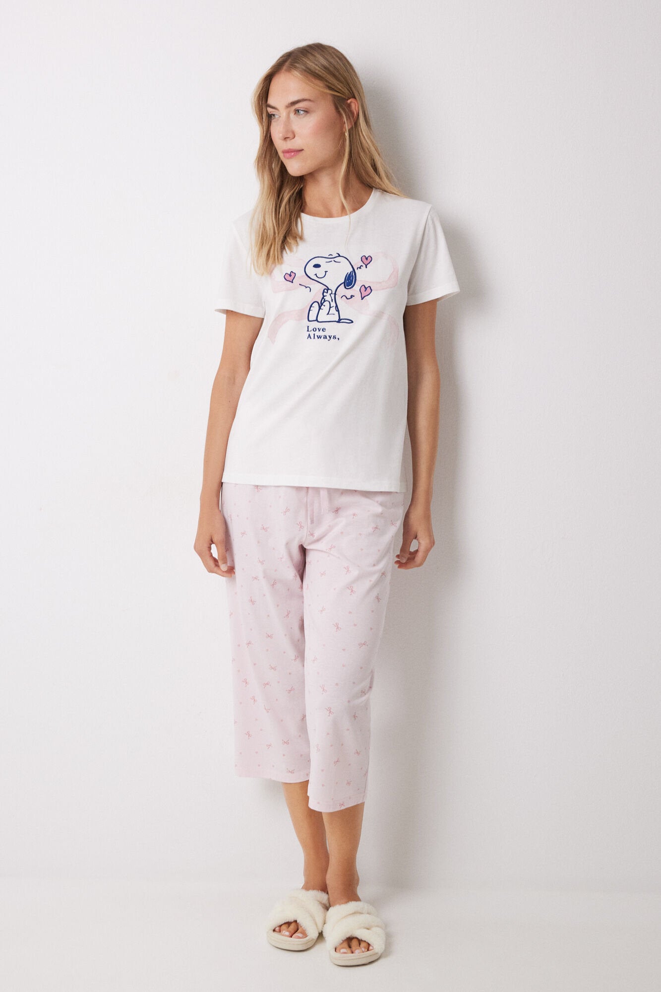 Women Secret_100% Cotton White and Pink Capri Pajamas_3139853_96_02