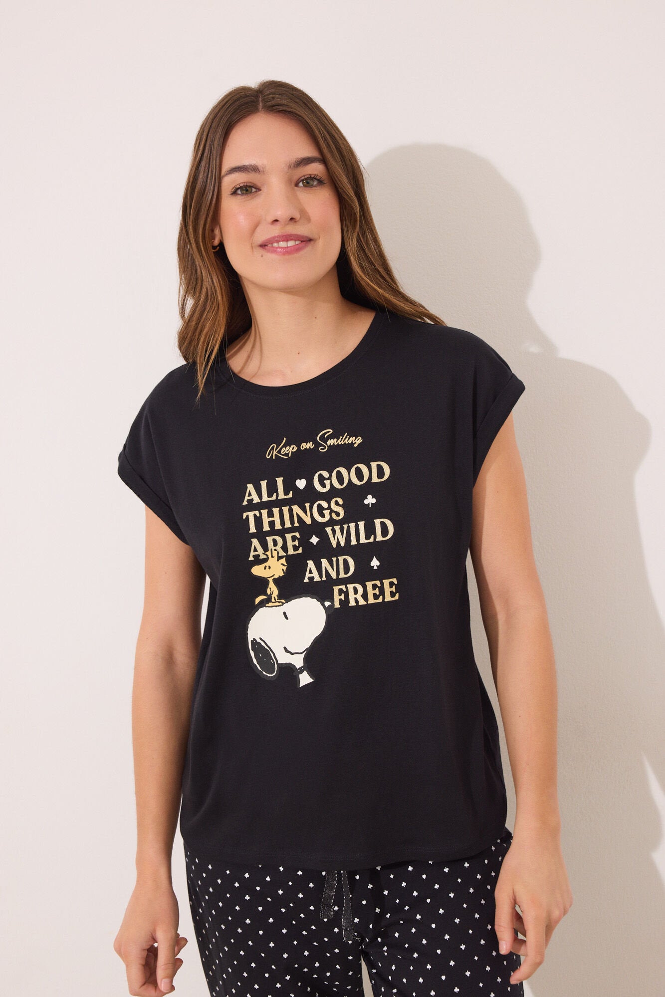 Women Secret_Long Pyjamas Snoopy Black_3139872_01_02