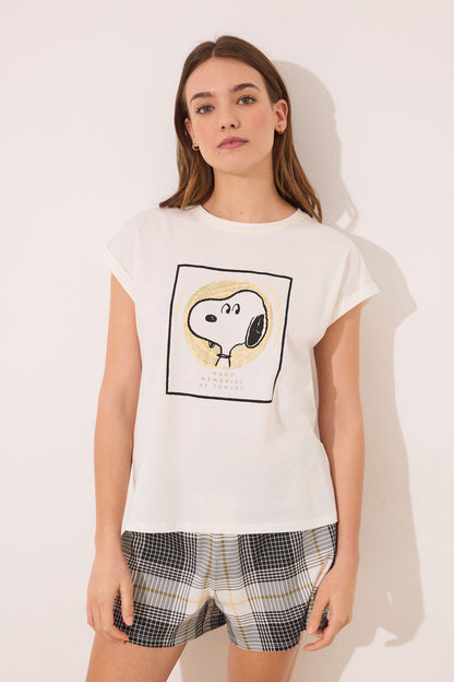 Women Secret_Snoopy Cotton Short Pyjamas with Checkered Pattern_3139874_96_01